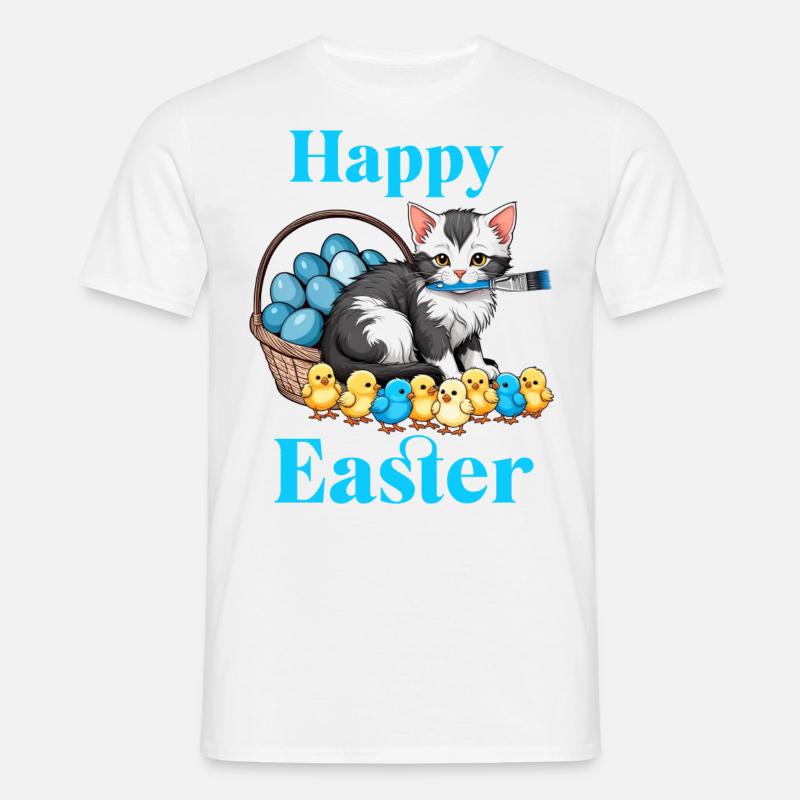 Happy Easter Cute Cat Chick Eggs Easter Time - Men's T-Shirt - white