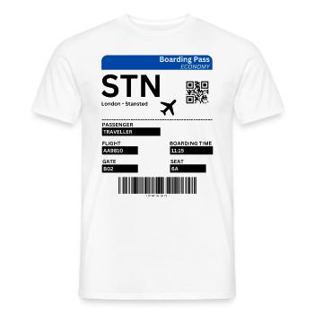 London Stansted STN Airport Flight Ticket Idea - Men's T-Shirt - white - Front - AI Model Male 178 dark (178cm)