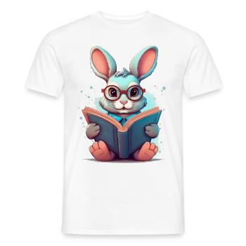 Ein Hase mit Brille liest ein Buch – Schulanfang - Männer T-Shirt - Weiß - Vorne - AI Model Male 178 dark (178cm)