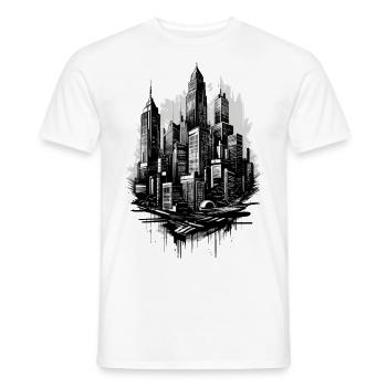 Black city in grunge style - Men's T-Shirt - white - Front - AI Model Male 178 dark (178cm)