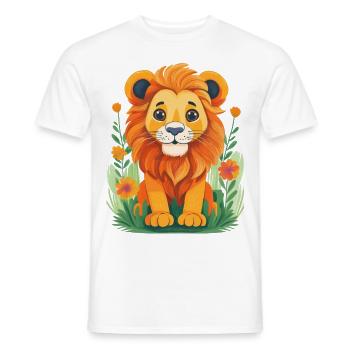 Cute lion in a meadow with flowers - Men's T-Shirt - white - Front - AI Model Male 178 dark (178cm)
