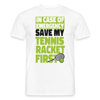 Funny Tennis Player Racket In Case - Men's T-Shirt - white - Front - AI Model Male 178 dark (178cm)