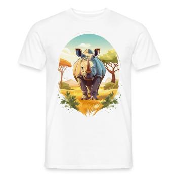 A rhinoceros in the savannah - Men's T-Shirt - white - Front - AI Model Male 178 dark (178cm)