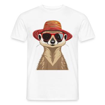 Erdmännchen mit Sonnenbrille und Sonnenhut - Männer T-Shirt - Weiß - Vorne - AI Model Male 178 dark (178cm)