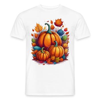 Pumpkins surrounded by colorful foliage – autumn - Men's T-Shirt - white - Front - AI Model Male 178 dark (178cm)