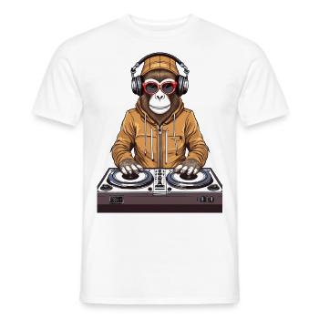 Un singe qui travaille comme DJ – disc jockey - T-shirt homme - blanc - Devant - AI Model Male 178 dark (178cm)