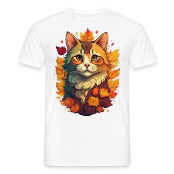 Cat in autumn - Men's T-Shirt - white - Front - AI Model Male 178 dark (178cm)