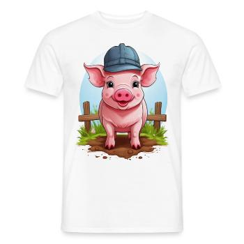 Ein niedliches Schwein mit Hut im Schlamm - Männer T-Shirt - Weiß - Vorne - AI Model Male 178 dark (178cm)