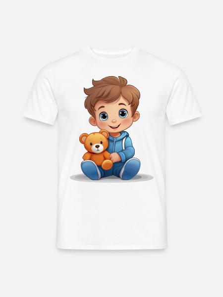 Kleinkind mit seinem Teddy Bären - Männer T-Shirt - Weiß