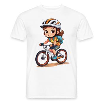 Niedliche Radfahrerin fährt mit ihrem Fahrrad - Männer T-Shirt - Weiß - Vorne - AI Model Male 178 dark (178cm)
