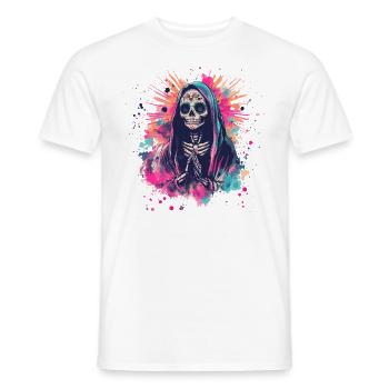 Praying skeleton with bright colors - Men's T-Shirt - white - Front - AI Model Male 178 dark (178cm)