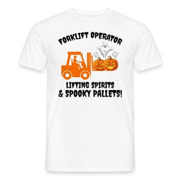 Halloween Ghost Forklift Operator Pumpkin Lifter - Men's T-Shirt - white - Front - AI Model Male 178 dark (178cm)