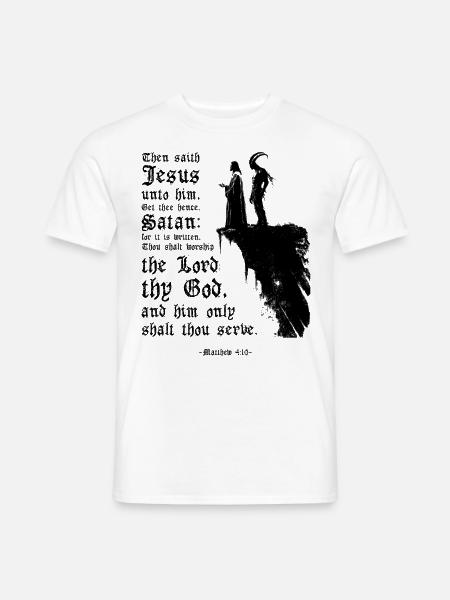 Jésus et Satan Matthieu 4:10 Verset biblique Chrétien - T-shirt homme - blanc