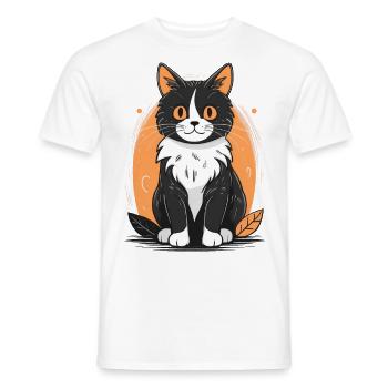 Chat en automne en noir, blanc et orange - T-shirt homme - blanc - Devant - AI Model Male 178 dark (178cm)