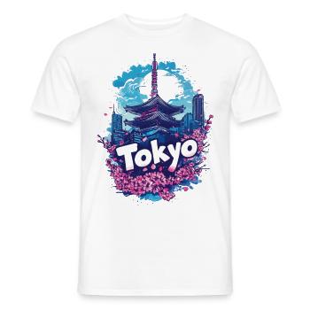 Tokyo, Japon, Pagode, Ville, Horizon, Soleil, Fleurs - T-shirt homme - blanc - Devant - AI Model Male 178 dark (178cm)