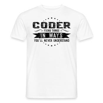 Programmer Colleagues Gift Profession Saying - Men's T-Shirt - white - Front - AI Model Male 178 dark (178cm)
