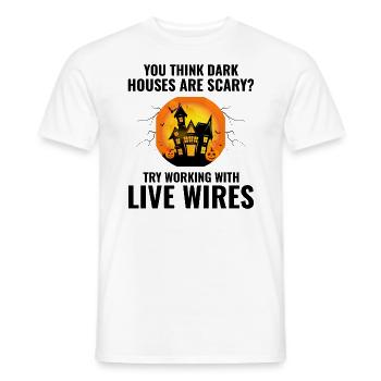 Elektriker Halloween Lebendige Drähte Dunkle Häuser Humor - Männer T-Shirt - Weiß - Vorne - AI Model Male 178 dark (178cm)