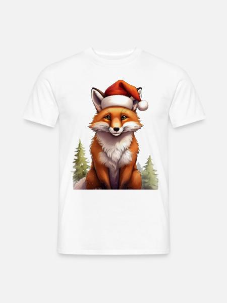 Niedlicher Fuchs mit einer Nikolausmütze im Wald - Männer T-Shirt - Weiß