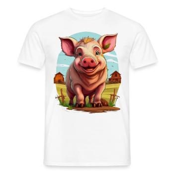Illustration of a pig on the farm - Men's T-Shirt - white - Front - AI Model Male 178 dark (178cm)