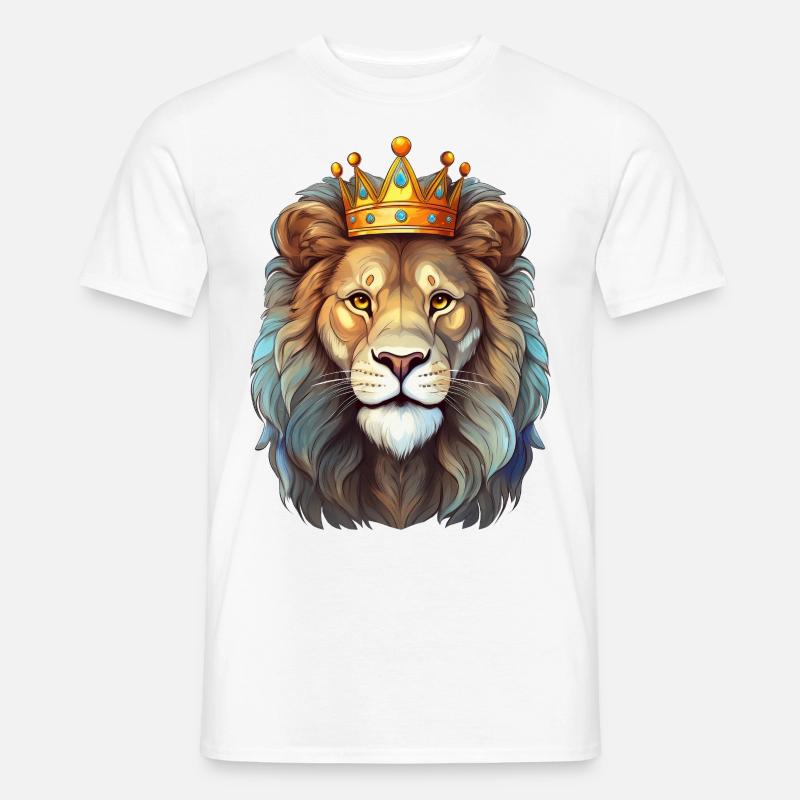 Löwe mit Krone - Männer T-Shirt - Weiß