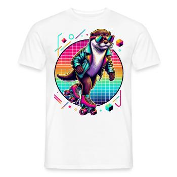 Loutre cool sur patins à roulettes avec lunettes de soleil - T-shirt homme - blanc - Devant - AI Model Male 178 dark (178cm)