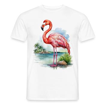 Flamingo Watercolor Illustration - Men's T-Shirt - white - Front - AI Model Male 178 dark (178cm)