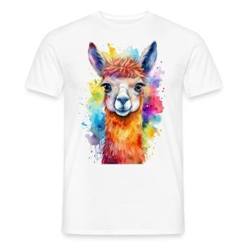 Llama or Alpaca Watercolor Illustration - Men's T-Shirt - white - Front - AI Model Male 178 dark (178cm)