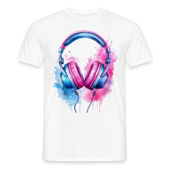 Music via headphones - Men's T-Shirt - white - Front - AI Model Male 178 dark (178cm)