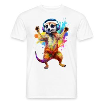Un suricate avec des écouteurs danse au son de la musique - T-shirt homme - blanc - Devant - AI Model Male 178 dark (178cm)