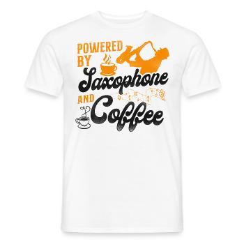 Saxophone Coffee Powered By - Männer T-Shirt - Weiß - Vorne - AI Model Male 178 dark (178cm)