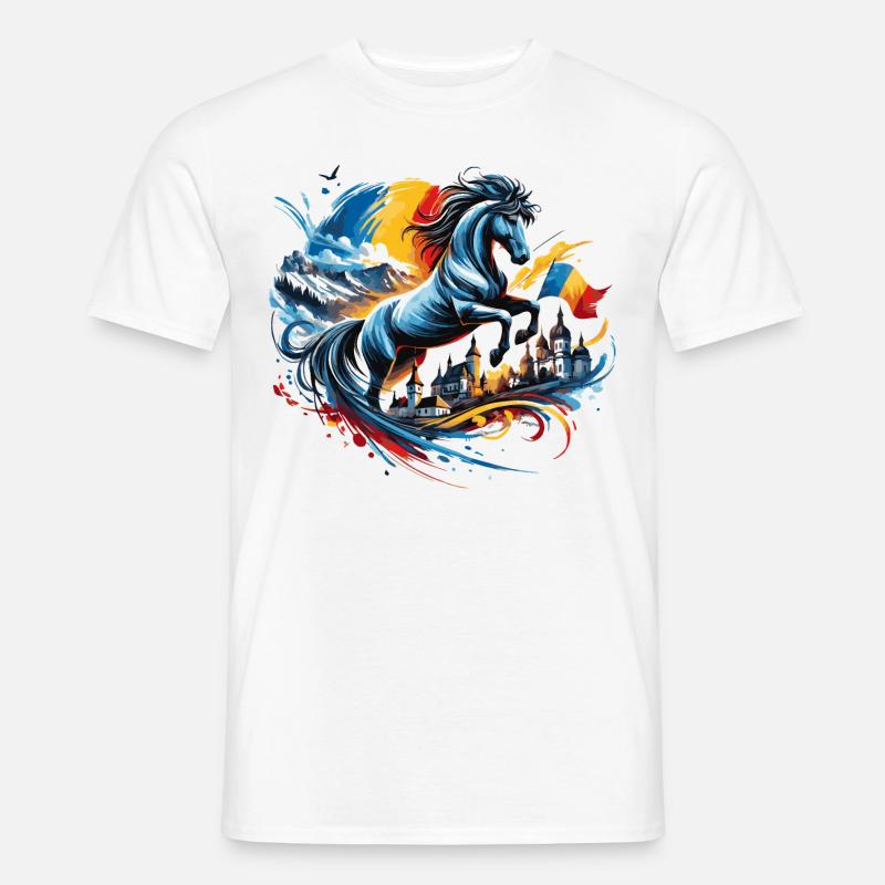 Dynamisches Pferd mit rumänischen Elementen - Männer T-Shirt - Weiß