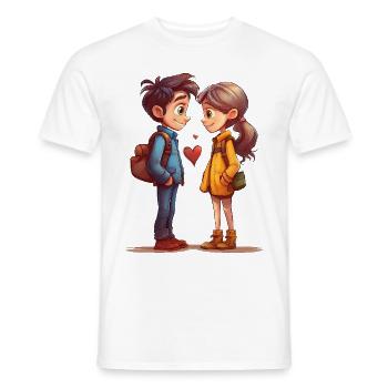Verliebtes, schüchternes Paar im Comic-Stil - Männer T-Shirt - Weiß - Vorne - AI Model Male 178 dark (178cm)
