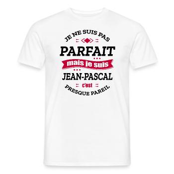 JEAN-PASCAL PARFAIT - PRENOM JEAN-PASCAL - T-shirt homme - blanc - Devant - AI Model Male 178 dark (178cm)