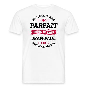 JEAN-PAUL PARFAIT - PRENOM JEAN-PAUL - T-shirt homme - blanc - Devant - AI Model Male 178 dark (178cm)