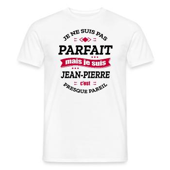 JEAN-PIERRE PARFAIT - PRENOM JEAN-PIERRE - T-shirt homme - blanc - Devant - AI Model Male 178 dark (178cm)