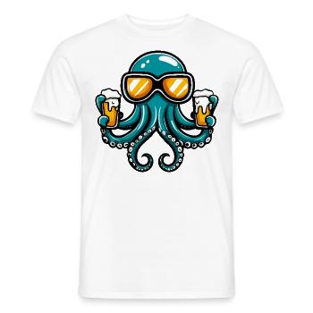 Octopus après-ski beer - Men's T-Shirt - white - Front - AI Model Male 178 dark (178cm)