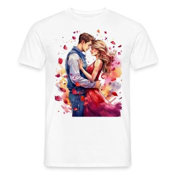 Valentinstag – Junges Paar in zärtlicher Umarmung - Männer T-Shirt - Weiß - Vorne - AI Model Male 178 dark (178cm)