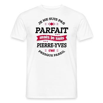 PIERRE-YVES PARFAIT - PRENOM PIERRE-YVES - T-shirt homme - blanc - Devant - AI Model Male 178 dark (178cm)