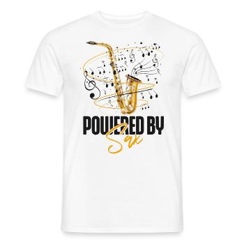 Saxophone Pun Powered By Sax - Men's T-Shirt - white - Front - AI Model Male 178 dark (178cm)