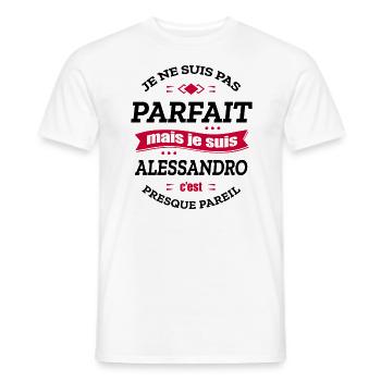 ALESSANDRO PARFAIT - PRENOM ALESSANDRO - T-shirt homme - blanc - Devant - AI Model Male 178 dark (178cm)