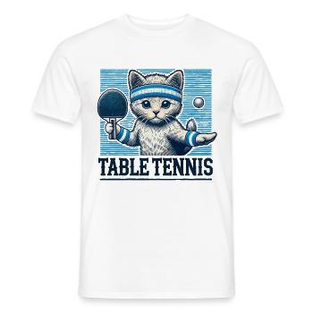 Cute Cat Table Tennis Vintage Look - Men's T-Shirt - white - Front - AI Model Male 178 dark (178cm)