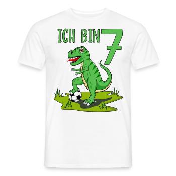 Dinosaur Rex Football 7 Birthday - Men's T-Shirt - white - Front - AI Model Male 178 dark (178cm)
