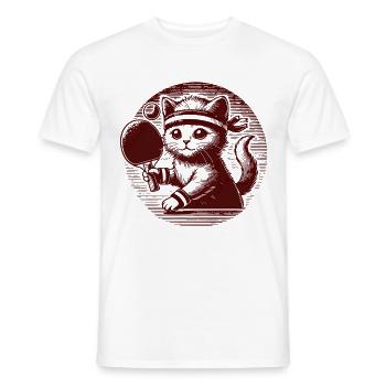 Cute cat playing table tennis in retro style - Men's T-Shirt - white - Front - AI Model Male 178 dark (178cm)