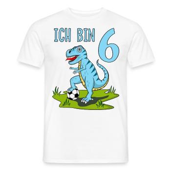 Dinosaure Rex Football 6 Anniversaire Bleu - T-shirt homme - blanc - Devant - AI Model Male 178 dark (178cm)
