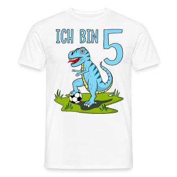 Dinosaure Rex Football 5 Anniversaire Bleu - T-shirt homme - blanc - Devant - AI Model Male 178 dark (178cm)