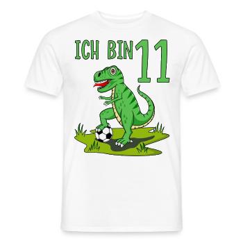 Dinosaur Rex Football 11 Birthday Green - Men's T-Shirt - white - Front - AI Model Male 178 dark (178cm)
