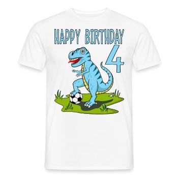Dinosaurier Rex Fußball 4 Happy Birthday Blau - Männer T-Shirt - Weiß - Vorne - AI Model Male 178 dark (178cm)