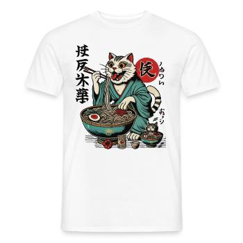 Japanese Retro Ukiyo-E Ramen Noodles Streetwear - Men's T-Shirt - white - Front - AI Model Male 178 dark (178cm)