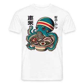 Japanese Anime Ramen Noodles Retro Octopus - Men's T-Shirt - white - Front - AI Model Male 178 dark (178cm)