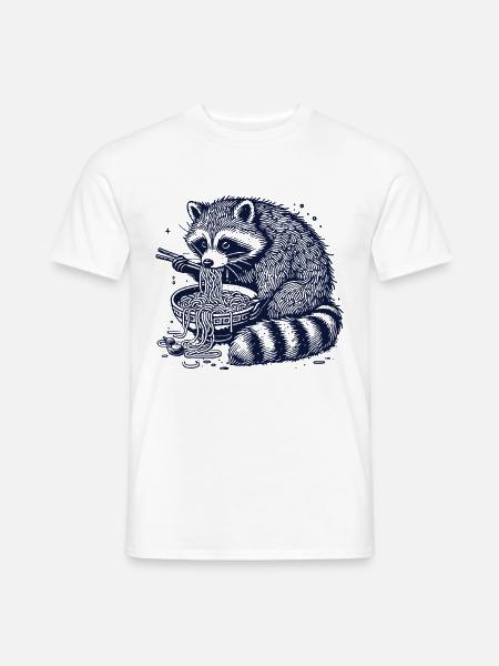 Raccoon Ramen Noodles Retro Ukiyo-e Japan Anime - Men's T-Shirt - white
